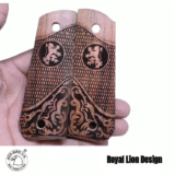 Diamond Checkered Wooden Grips for Colt 1911 with Royal Lion Engraving – ADD-Bird.UK