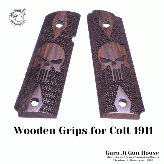 Punisher Skull Wooden Grips for Colt 1911 – Tactical Texture | Bold Performance | ADD-Bird.UK