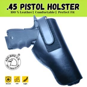 Black Leather .45 Pistol Holster – Premium Quality Holster by Add-Bird.uk