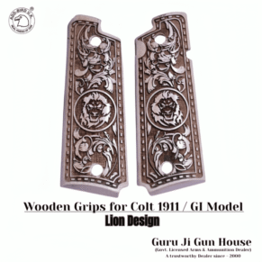 Engraved Wooden Grips for Colt 1911 / GI Model – Lion Design – ADD-Bird.UK