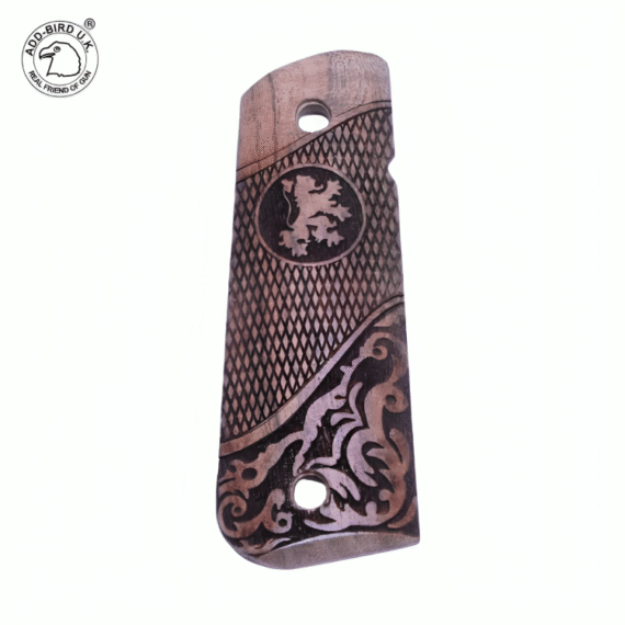Diamond Checkered Wooden Grips for Colt 1911 with Royal Lion Engraving – ADD-Bird.UK