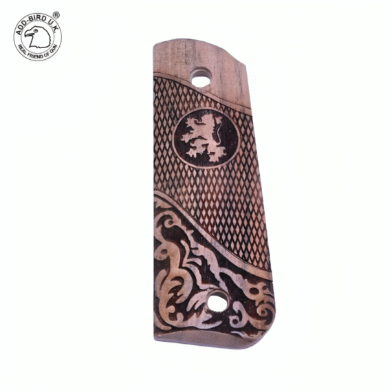 Diamond Checkered Wooden Grips for Colt 1911 with Royal Lion Engraving – ADD-Bird.UK