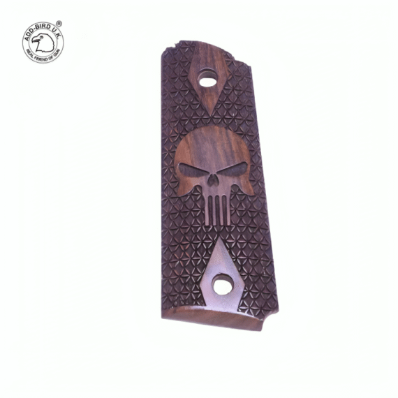 Punisher Skull Wooden Grips for Colt 1911 – Tactical Checkered Hardwood Design – ADD-Bird.UK