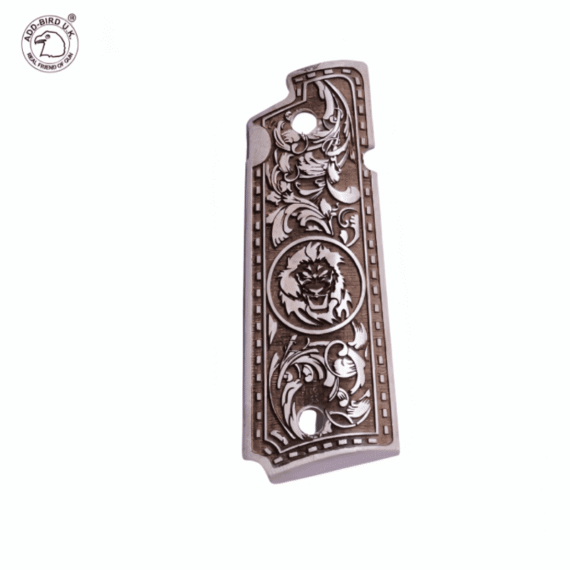 Engraved Wooden Grips for Colt 1911 / GI Model – Lion Design – ADD-Bird.UK