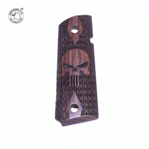 Punisher Skull Wooden Grips for Colt 1911 – Tactical Checkered Hardwood Design – ADD-Bird.UK